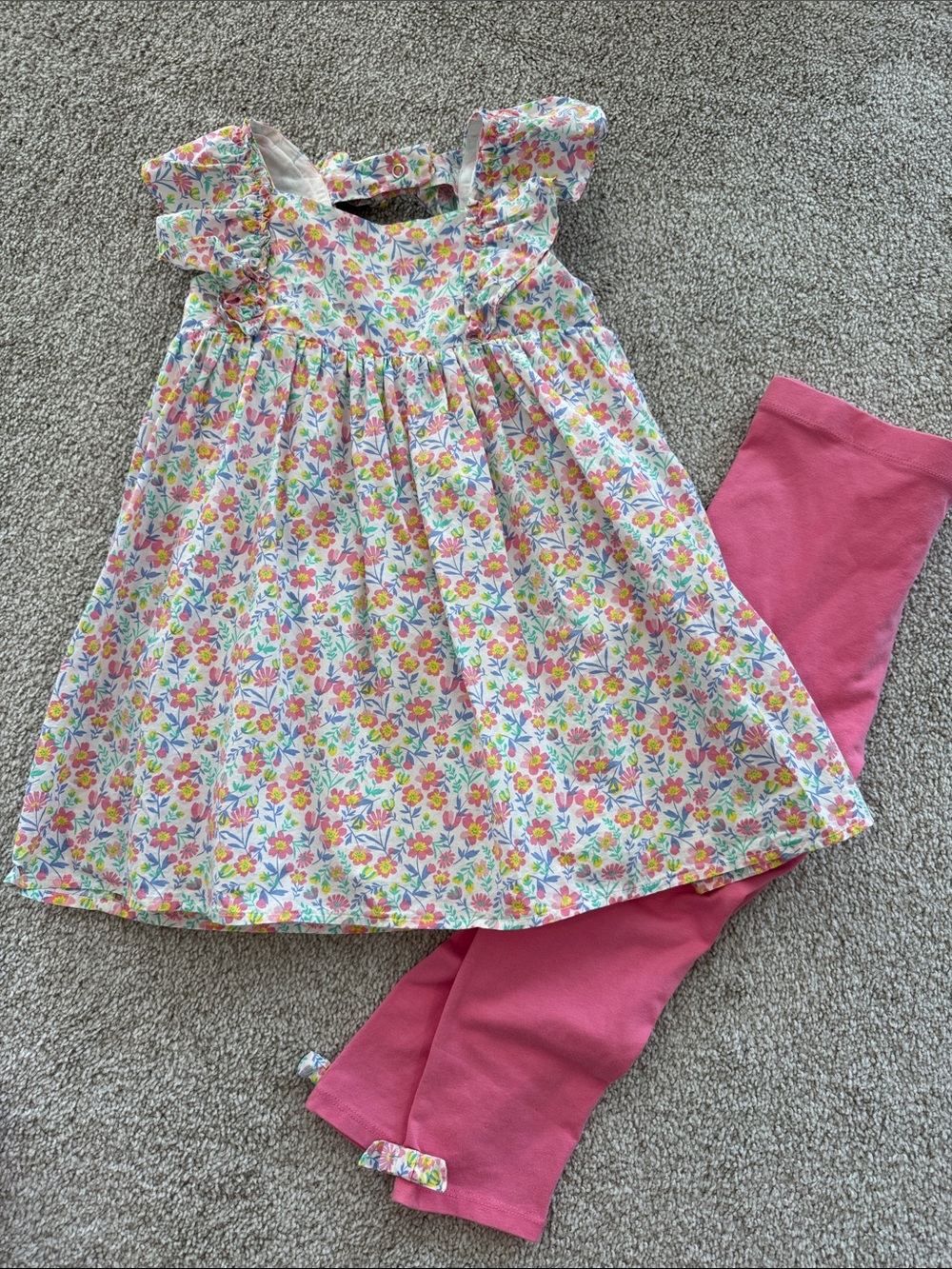 Tommy Bahama Girls Floral Flutter-Sleeve Dress with Pink Leggings